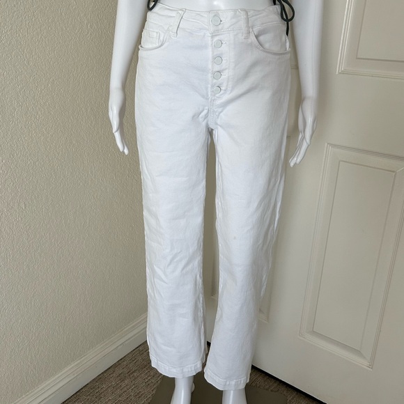 Paige White Leenah Ankle Button Fly Cotton Stretch High Rise Denim Jeans size 27 - Picture 1 of 14